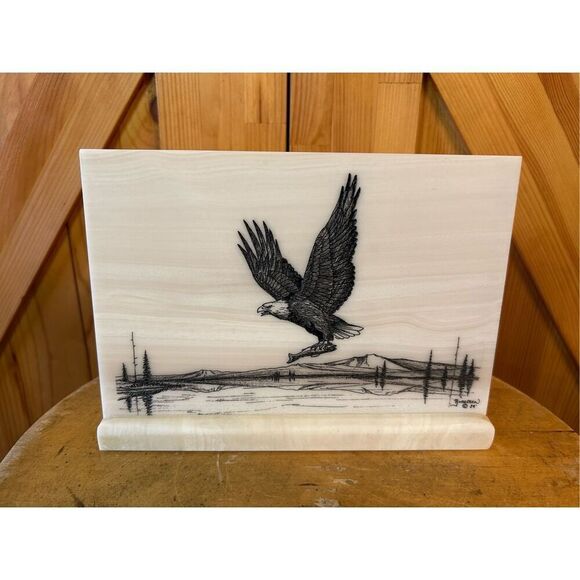 MONTANA MARBLE ETCHING R GREEN 89 BALD EAGLE WITH FISH (8011) - Picture 1 of 5